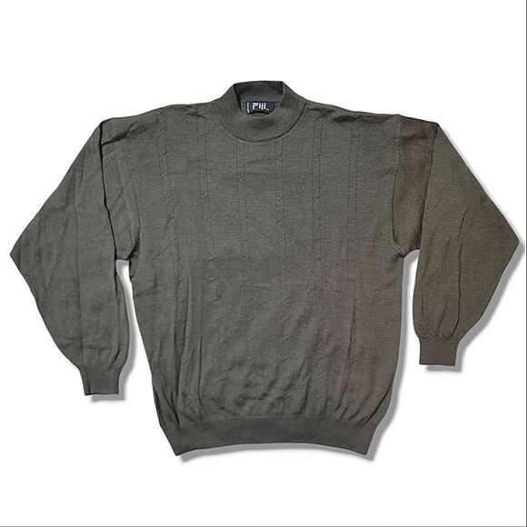 Fiji Italy Green Crew Neck Wool Blend Lightweight Ribbed Men's Sweater - Picture 1 of 7